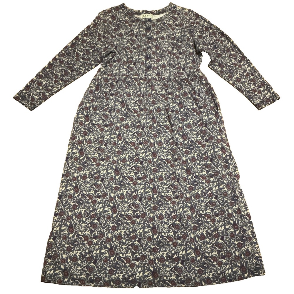 LL Bean Women Vtg M Blue Cotton Drop Waist Grandma Cottagecore Shabby Chic Dress